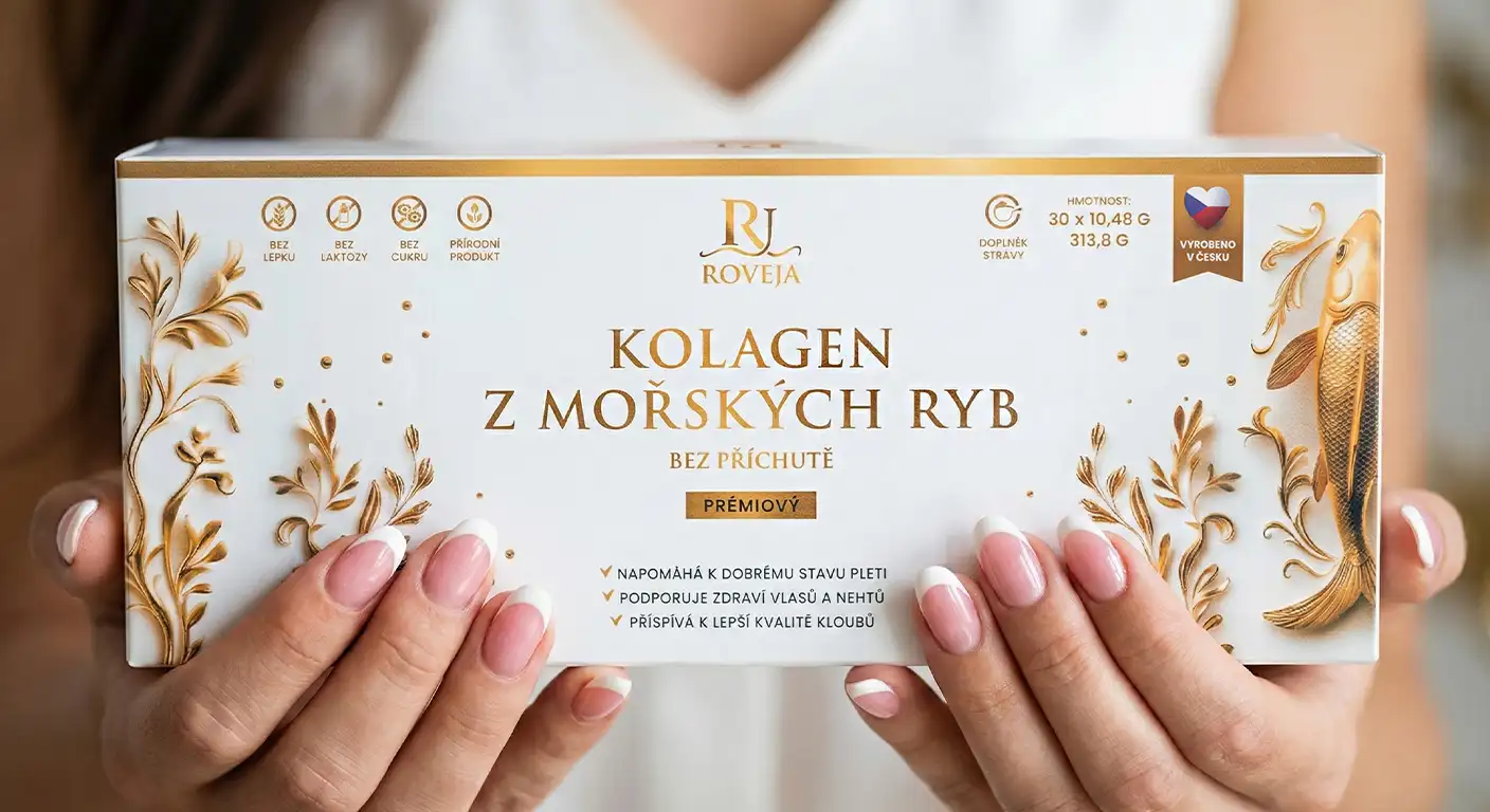 Prémiový mořský kolagen Roveja bez příchutě – elegantní balení v rukou, vhodné pro pleť, vlasy, nehty a klouby